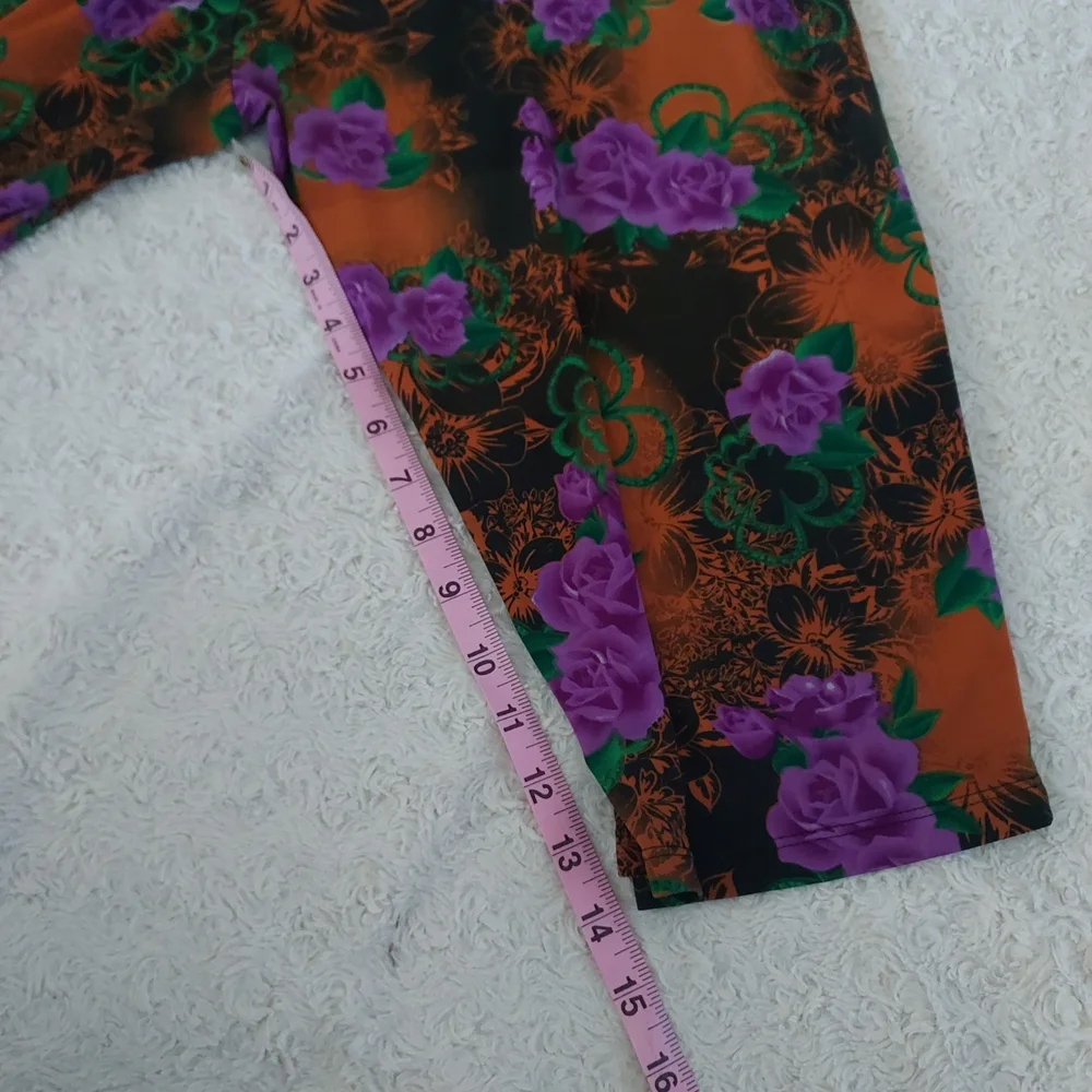 Floral Two-Piece Capri Loungewear Set Purple & Orange Print Comfy Relaxed Fit